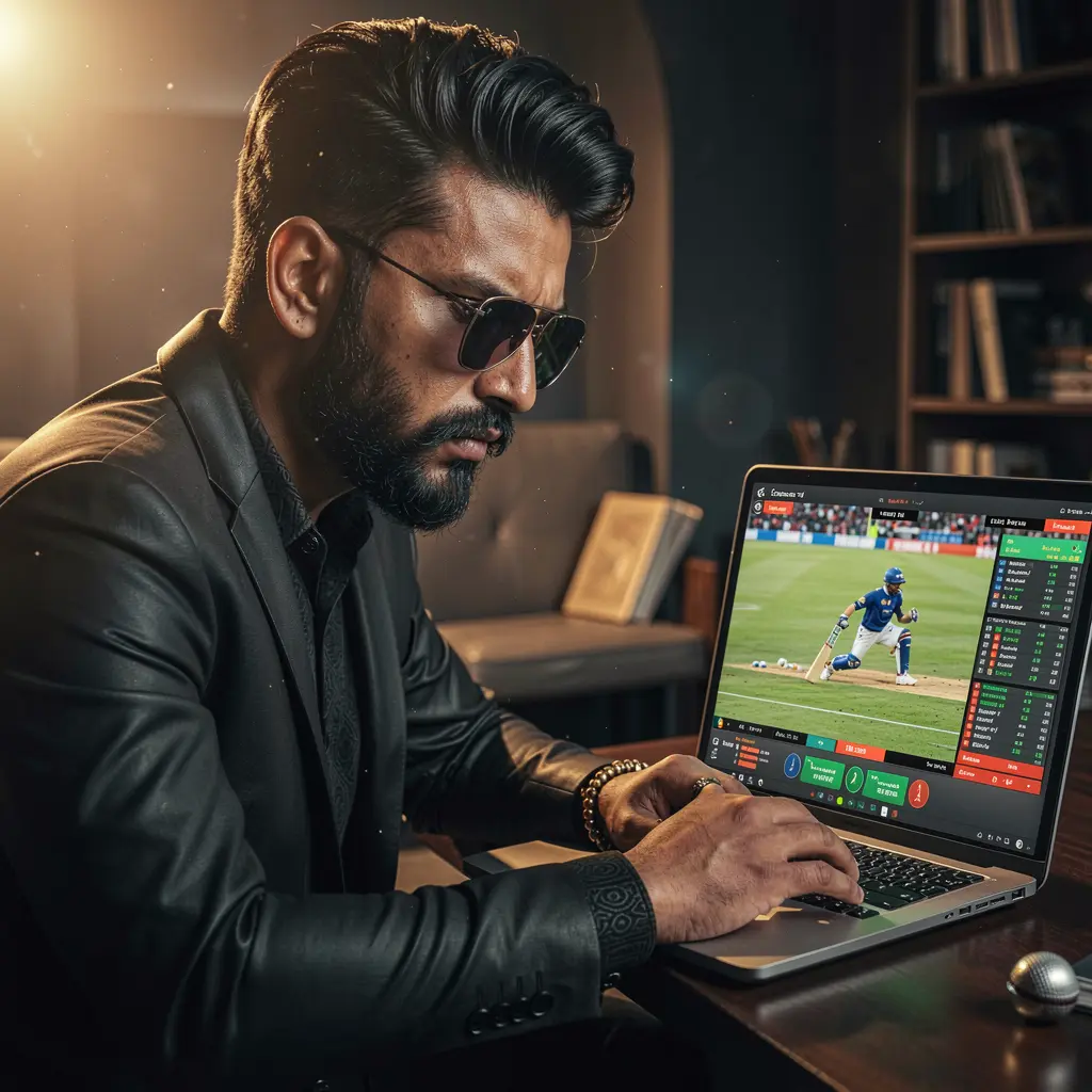 Professional sports betting setup with real time odds and live cricket streaming on a laptop highlighting the advanced ABC67 betting platform for Bangladesh